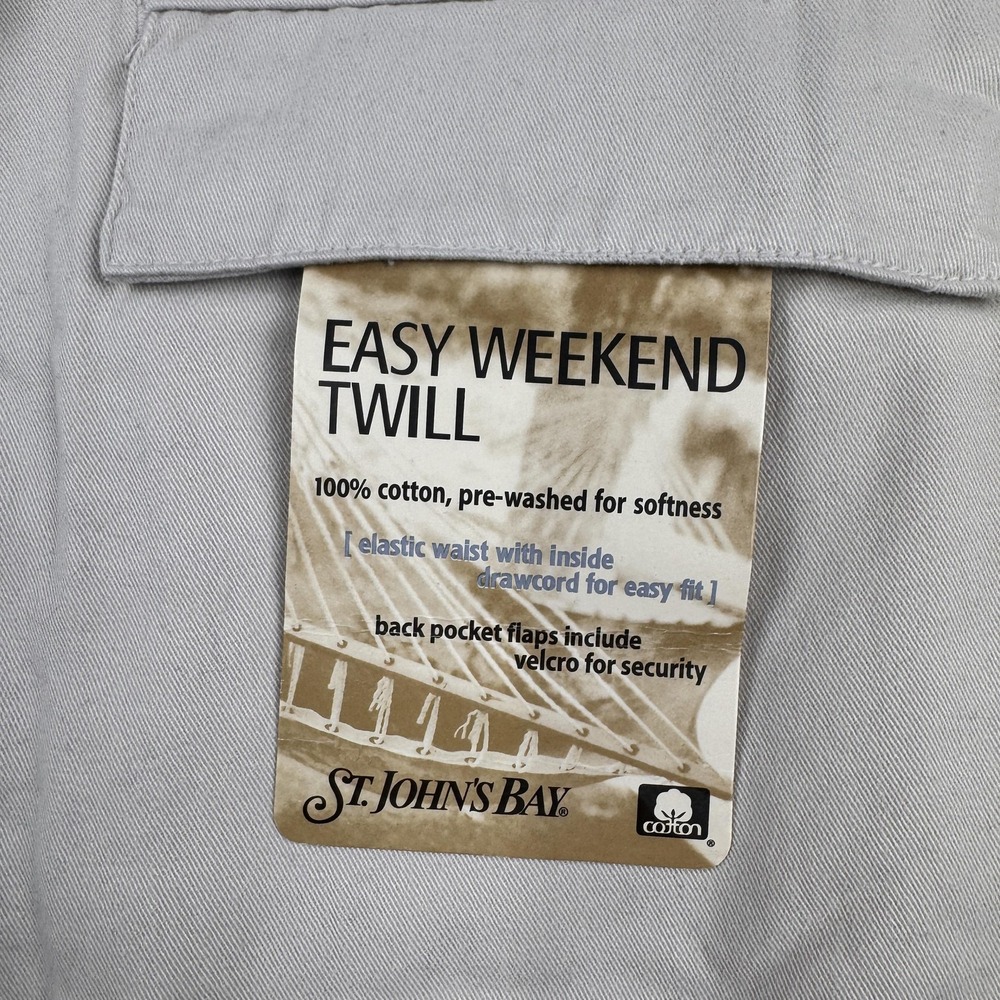 St Johns Bay Pants Mens 42x32 Beige Easy Weekend Twill Relaxed Chino Travel NEW - Picture 3 of 9